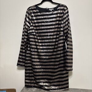 Charlotte Russe Dress Women's XL Sequin Glam Party Black Gold Long Sleeve EUC